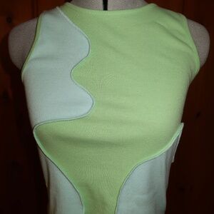NEW Green Colorblock Wave Stitch Tank Top Sleeveless Y2K Retro Cropped Tee